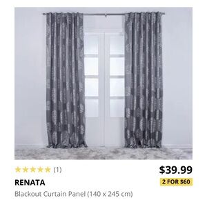 Jysk RENATA Grey Floral Blackout Curtain Panels (2)